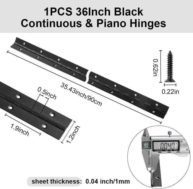 FVSEC Piano Hinge 36 Inch x 1.2 Inch Heavy Duty Stainless Steel Black Continuous & Piano Hinges for Cabinets Boat Marine Door, 0.04" Leaf Thickness 1.2'' Open Width - Image 2